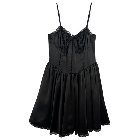 Whimsigoth Sexy Black‎ Mini Dress Lace Corset Party Dress Sz M Witchy Fairy Goth - Picture 1 of 12